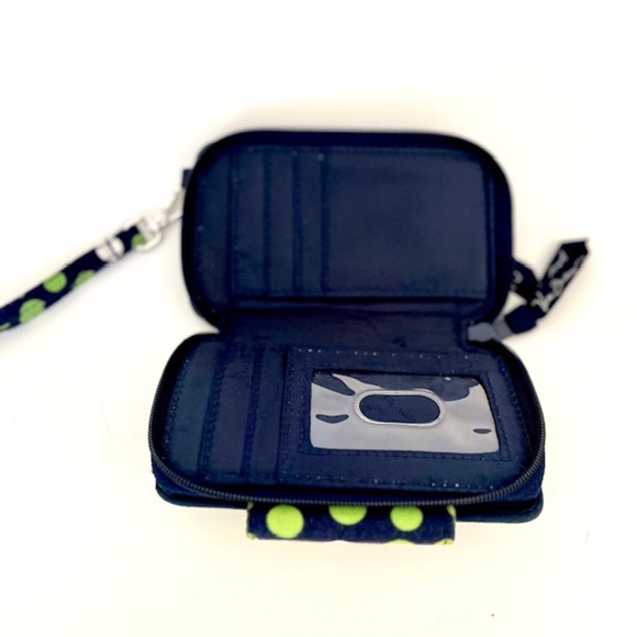 Vera Bradley Navy with Green and White Polka Dots Wallet/ Wristlet - Picture 3 of 6